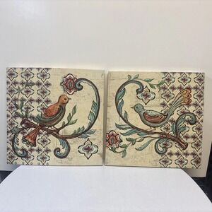 Set Of 2 Kate McRostie Treetop Bird 14x14 Gallery Wrapped Stretched Canvas‎ Art